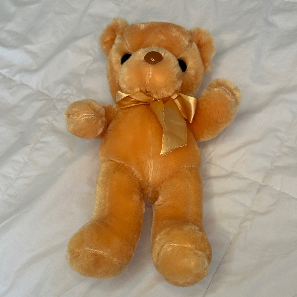 Plush Tan Teddy Bear with Bow